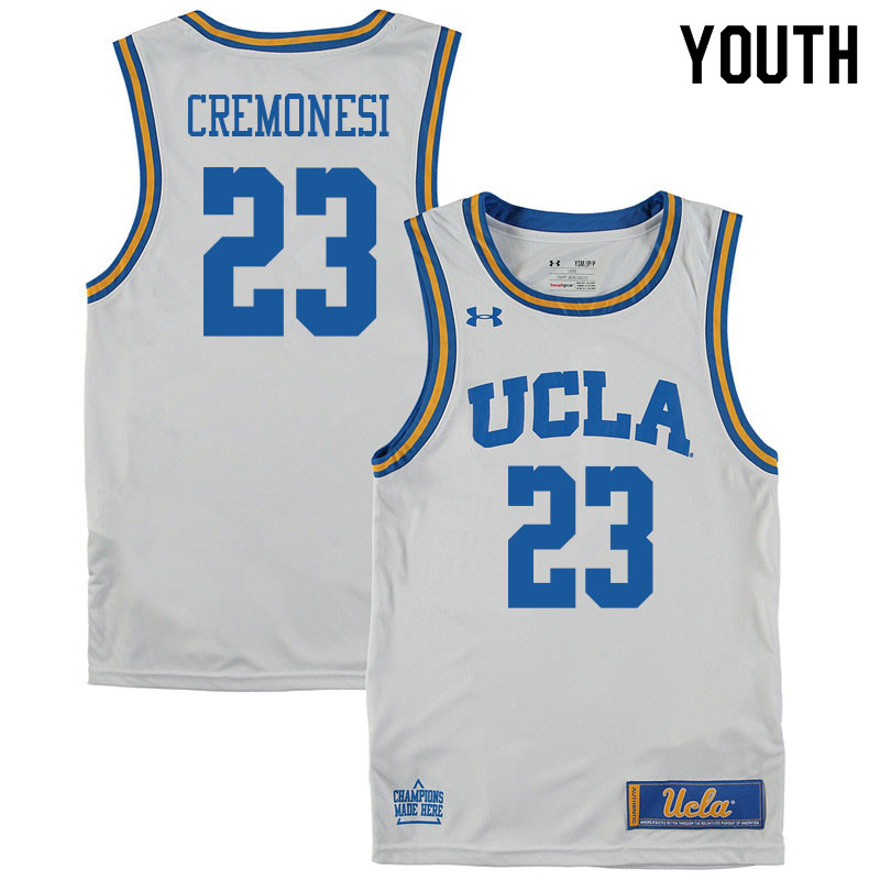 Youth #23 Logan Cremonesi UCLA Burins College Basketball Jerseys Sale-White - Click Image to Close